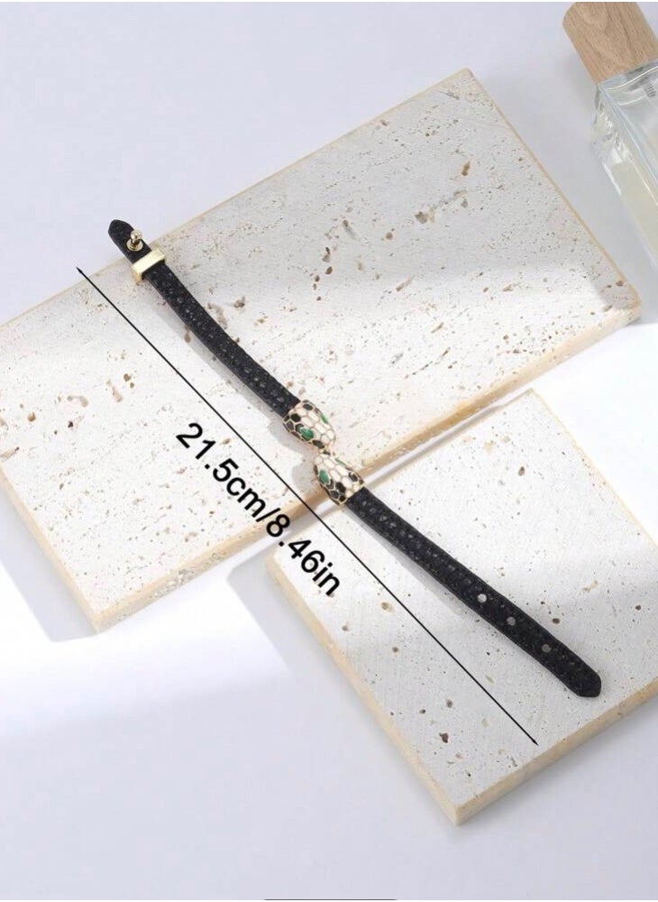 NEW STYLE - Leather Bracelet For Women With Double Snake Heads - Image 1