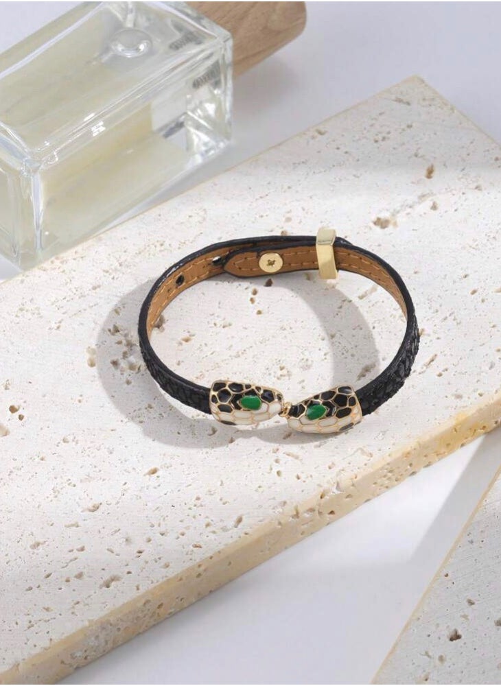 NEW STYLE - Leather Bracelet For Women With Double Snake Heads - Image 1