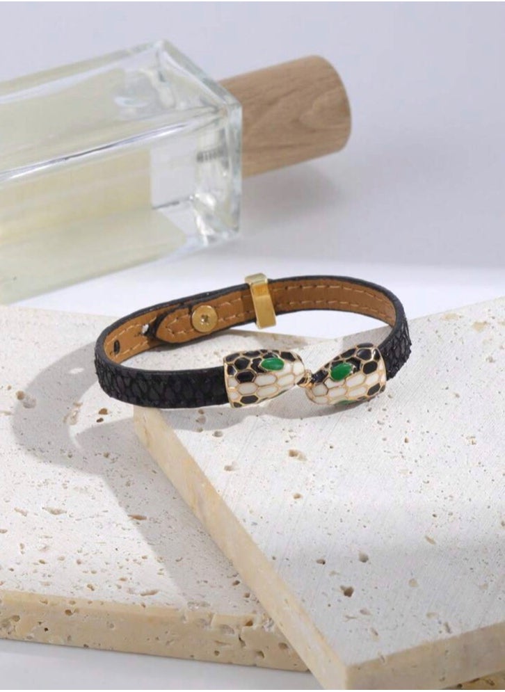 NEW STYLE - Leather Bracelet For Women With Double Snake Heads - Image 1