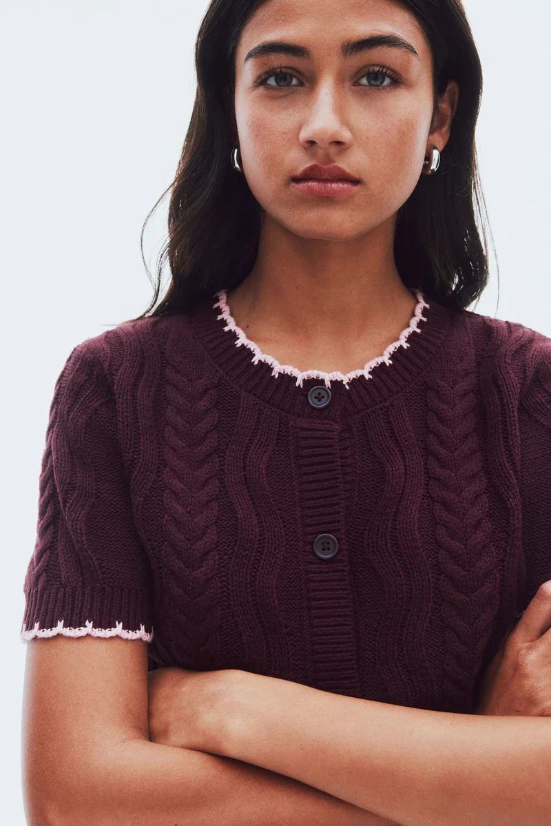 اتش اند ام كارديغان محبوك بنمط الحبال