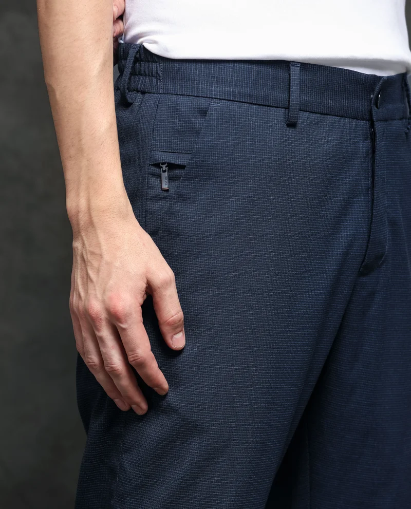 Rare Rabbit Rare Rabbit Men's Microl Navy Solid Mid-Rise Premium Regular Fit Trouser