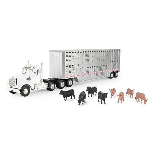 ERTL 132 Freightliner 122SD Semi with Livestock Trailer  Cattle 47362 - Image 1