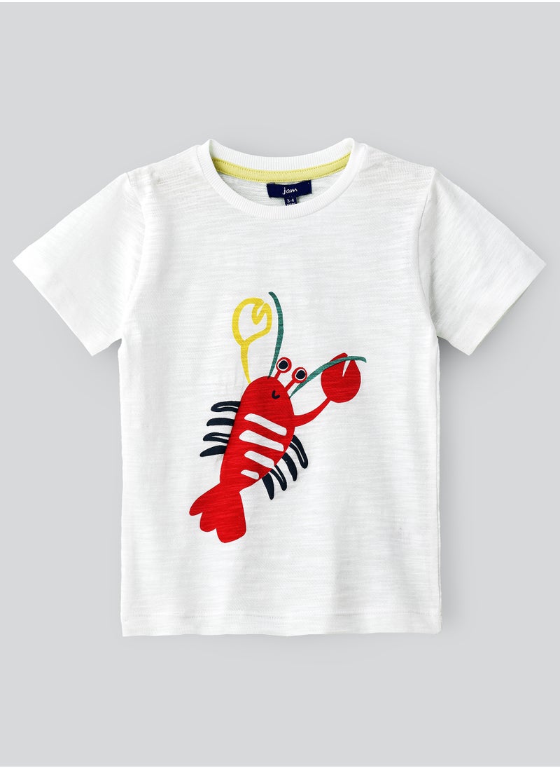 JAM Boys' White Lobster Graphic Cotton T-Shirt  - Image 1