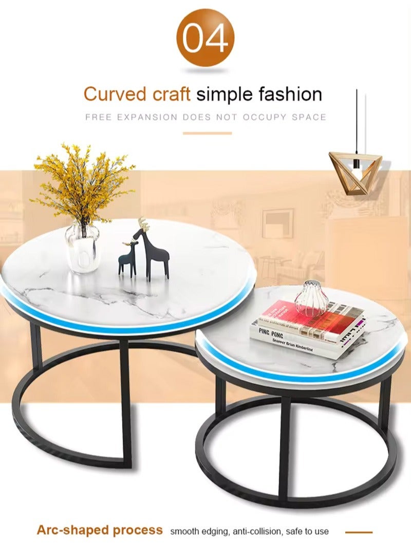 إيه جي دي مجموعة طاولة قهوة دائرية متداخلة عصرية من قطعتين لغرفة المعيشة والشرفة والحديقة وما الى ذلك،طاولة قهوة مستديرة مع اطار معدني صلب أسود/أبيض - Image 5