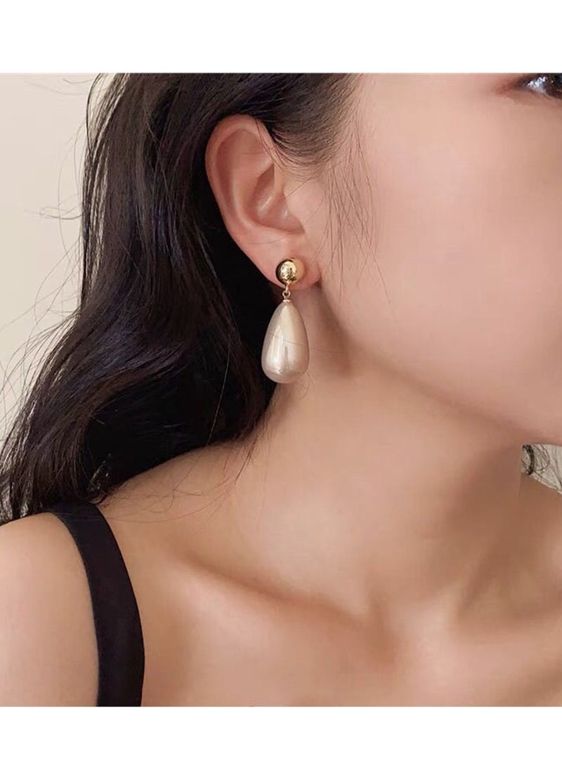 Elegant Teardrop Pearl Earrings for Women, Glossy Resin Party Drop Earrings with Gold Stud, Statement Jewelry for Evening Outfits  - Image 4