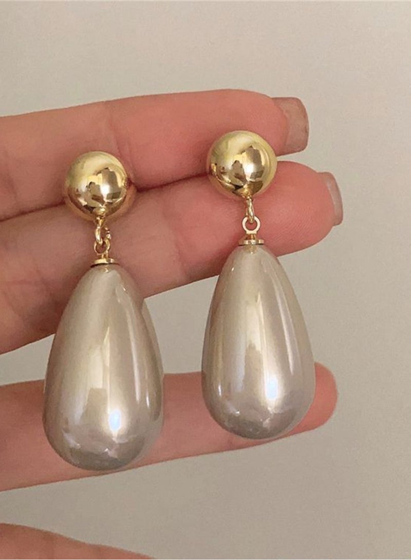 Elegant Teardrop Pearl Earrings for Women, Glossy Resin Party Drop Earrings with Gold Stud, Statement Jewelry for Evening Outfits  - Image 3