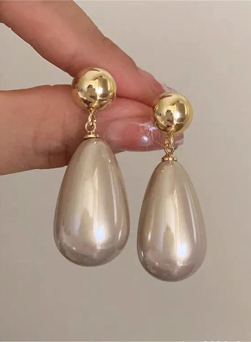 Elegant Teardrop Pearl Earrings for Women, Glossy Resin Party Drop Earrings with Gold Stud, Statement Jewelry for Evening Outfits  - Image 2