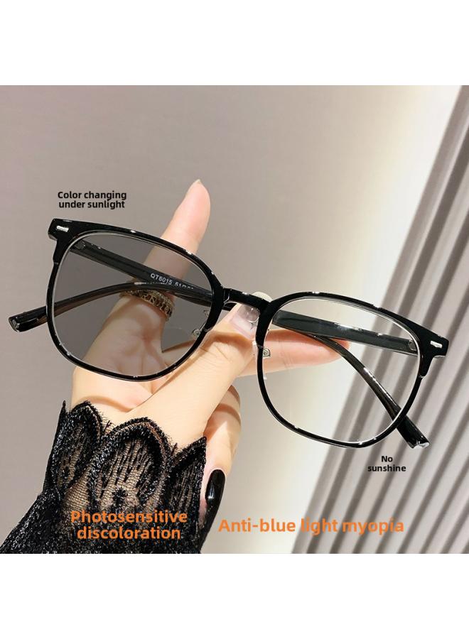 Generic Korean-style Photochromic Glasses Large Frame Plain Anti-blue Light Myopia Glasses Frame Women's Ultra-light Slimming Plain Glasses 