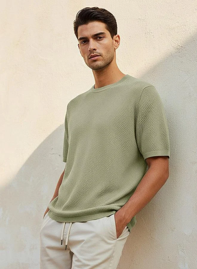 Iconic Iconic Men Regular Fit Crew Neck Short Sleeves Textured T-shirt