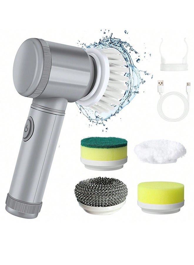 Generic 5 In 1 Electric Cleaning Brush - Magic Spin Brush - Multifunctional Cordless Electric Cleaning Brush, Electric Cleaning Brush Kitchen Dishwashing Brush Bathroom Sink Tile Electric Cleaning Artifact - Suitable For Kitchen, Bathroom, Sink, Tile And Shower | Rechargeable, Waterproof, Replaceable Brush Head  - Image 1