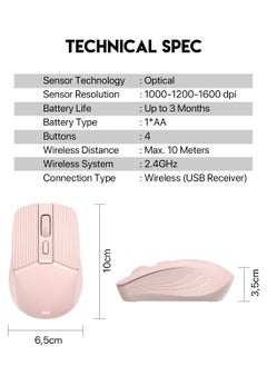 FANTECH Wireless Office Mouse 2.4Ghz - 1600 DPI, 4 Buttons, AA Battery Powered, Pink (W605) for Laptop/PC -  Home & Office Use  - Image 3
