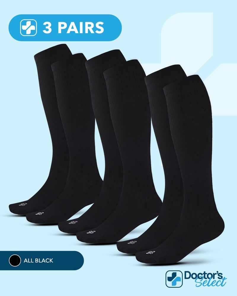 Doctor's Select Light Compression Socks for Men - 3 Pairs, Knee High Comfort and Support, 8-15 mmHg Compression Socks, All Black - Image 4