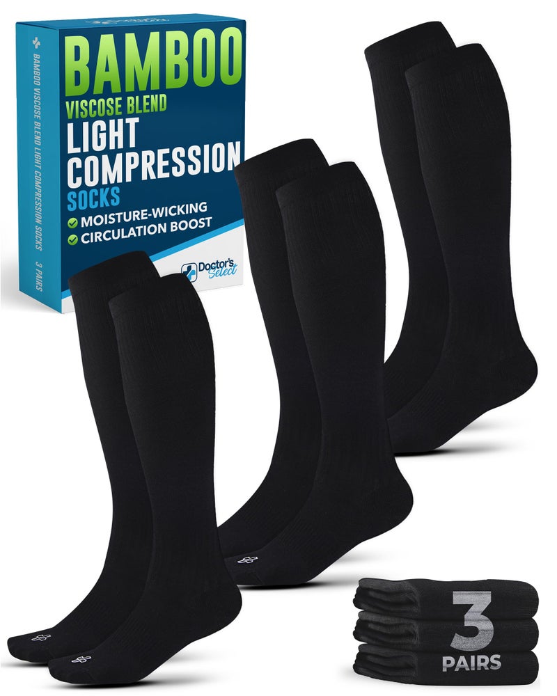 Doctor's Select Light Compression Socks for Men - 3 Pairs, Knee High Comfort and Support, 8-15 mmHg Compression Socks, All Black - Image 1