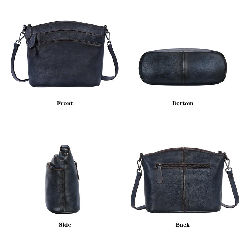 HESHE Crossbody Bags for Women Genuine Leather Purses with Multi-Pockets Vintage Ladies Small Shoulder Satchel Bag (Navy Blue) - Image 5