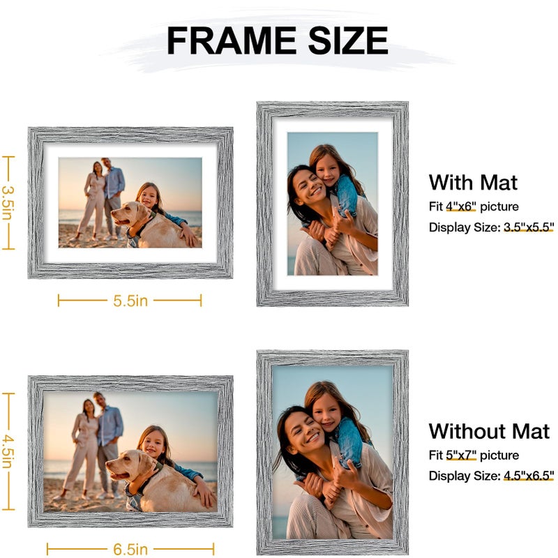 Vittanly 5x7 Picture Frames Set of 4  Display Pictures 4x6 with Mat or 5x7 without Mat  Engineered Wood with Shatter Resistant Plexiglass  Small Photo Frames for Wall or Tabletop Display  Grey - Image 3