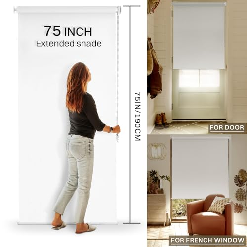 Hidpriva No Drill No Tools 100 Blackout Roller Shade UV Protection EasyCare Fabric Roller Blind for Windows Doors Pull Down Window Shade White 295 W x 75 H - Image 3