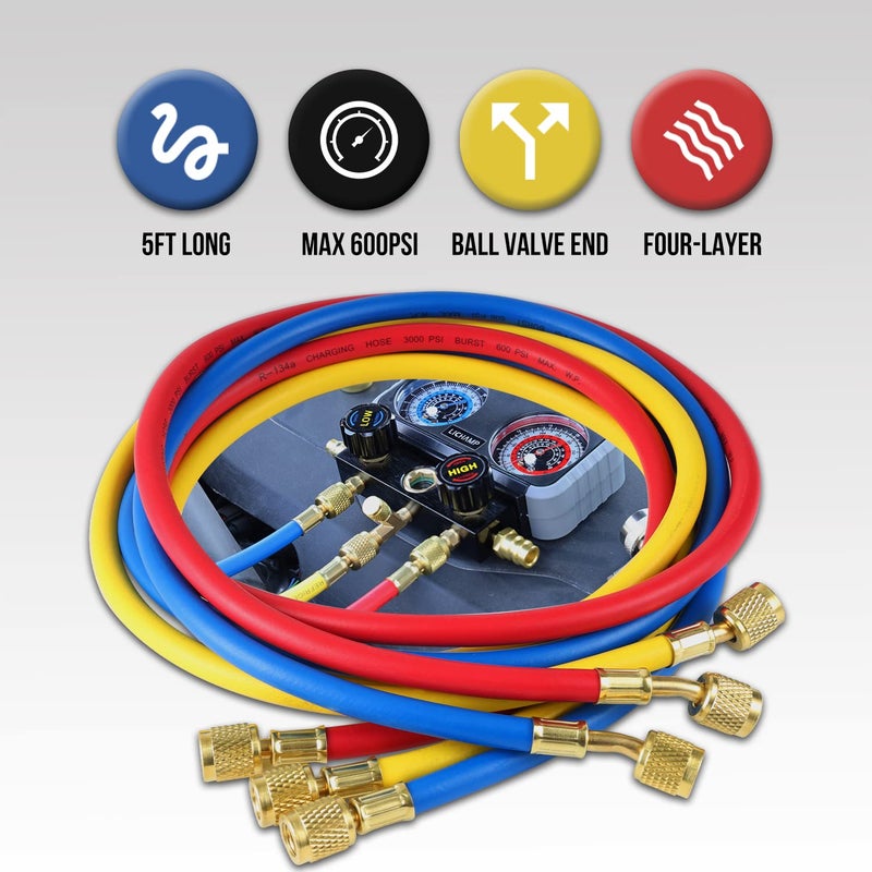 Lichamp AC R1234YF R134A Gauge Set, Automotive Manifold Gauge Compatible with R1234YF R134A and R404A Refrigerants, Works on Car Freon Charging and Evacuation - Image 5