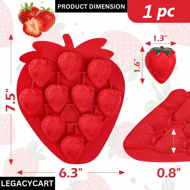 LEGACYCART 10 Cavity 3D Strawberry Silicone Mould for Chocolate Cupcake Candy Cake Pastry Toppers Jelly Cookie Soap Crayon Melt Ice Cube Candle Fondant Pack of 1 - Image 2