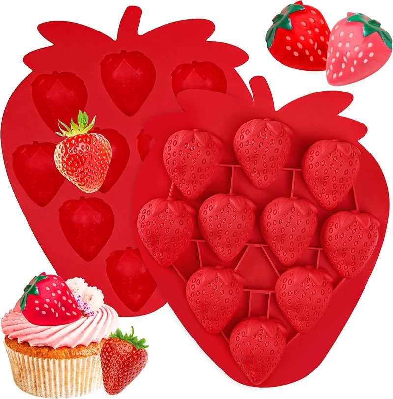 LEGACYCART 10 Cavity 3D Strawberry Silicone Mould for Chocolate Cupcake Candy Cake Pastry Toppers Jelly Cookie Soap Crayon Melt Ice Cube Candle Fondant Pack of 1 - Image 1