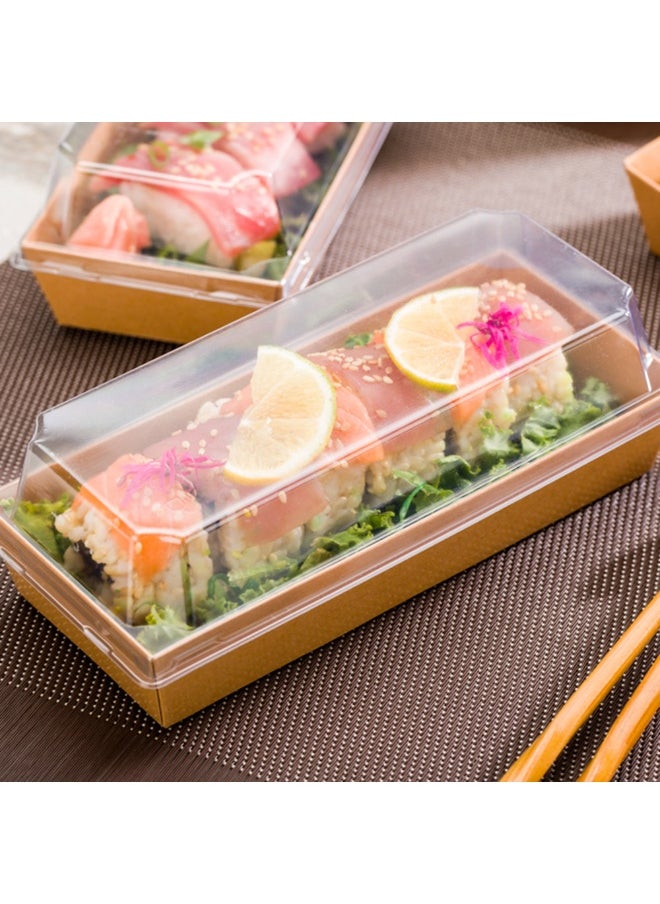 Restaurantware - LIDS ONLY: Matsuri Vision 11.8 x 3.4 x 1.6 Inch Lids For Large Tetra Containers, 100 Airtight Lids - Containers Sold Separately, Raised Design, Clear Plastic Lids, For Sushi Boxes - Image 1