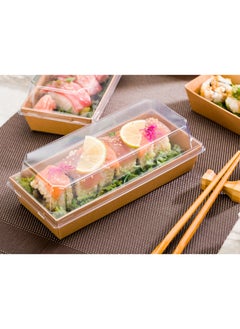 Restaurantware Restaurantware-LIDS ONLY: Matsuri Vision 11.8 x 3.4 x 1.6 Inch Lids For Large Tetra Containers, 100 Airtight Lids - Containers Sold Separately, Raised Design, Clear Plastic Lids, For Sushi Boxes  - Image 3