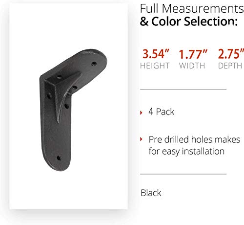 NACH Decorative Shelf Brackets, 2 Pack of 2.8 x 1.8 x 3.5 inch, Black Cast Iron Shelving Brackets - Metal Shelf Supports- Decorative L Brackets - Image 4