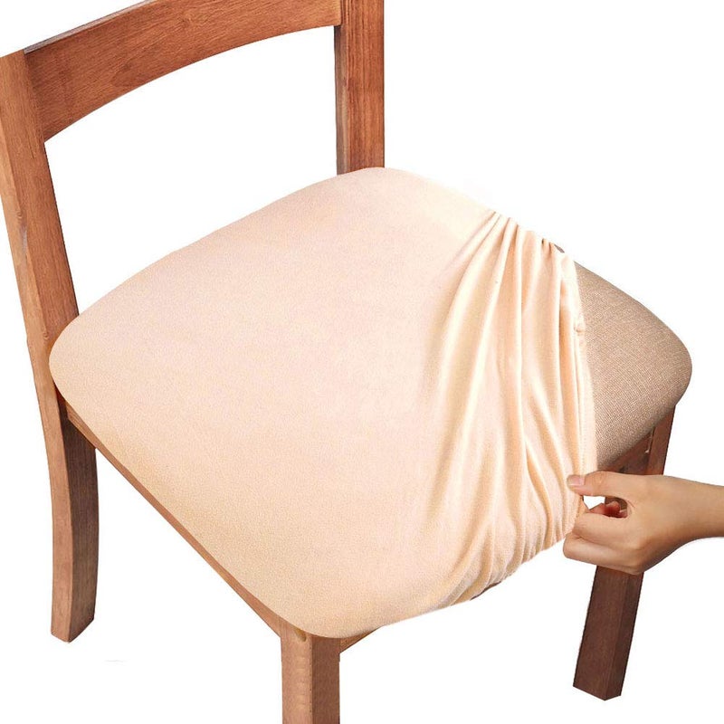 Gute Chair Seat Covers Dining Room Chair Seat Covers with Ties Stretch Solid Chair Covers Protectors for Dining Room Kitchen Chairs 6 Pcs Beige