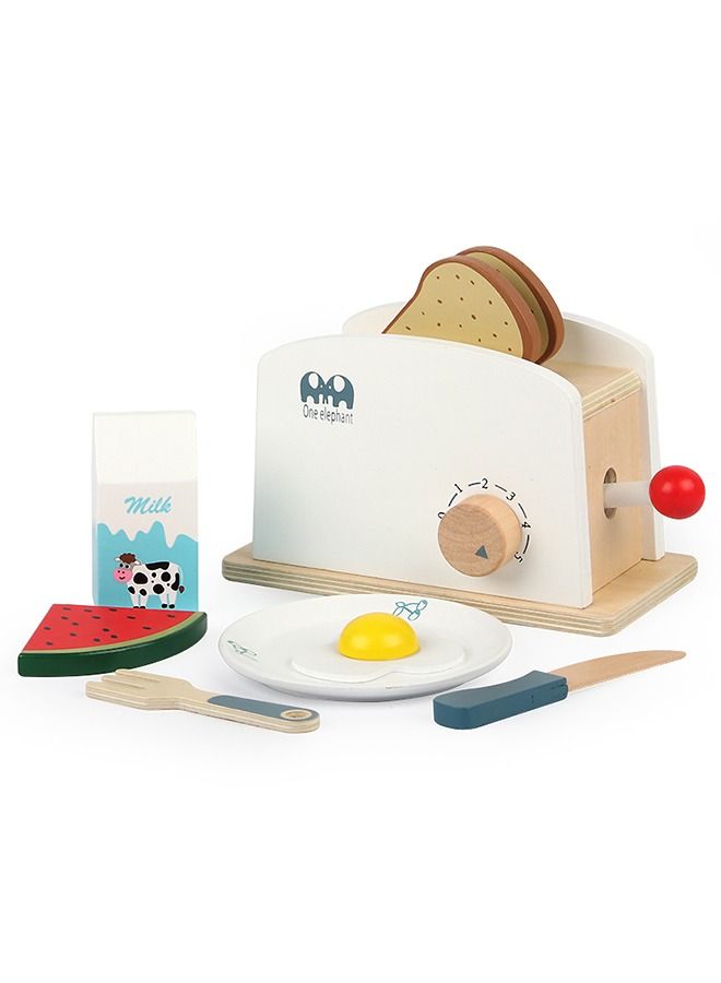 Kitchen Play Set Bread Machine Breakfast Children Wooden Role Game Toy Set 