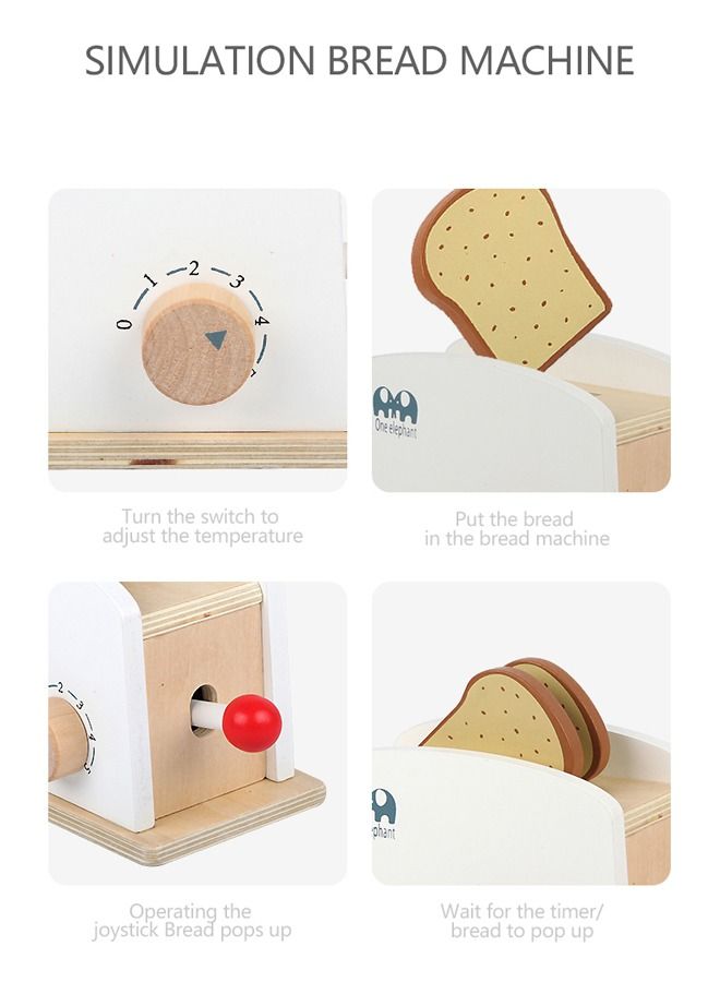 Kitchen Play Set Bread Machine Breakfast Children Wooden Role Game Toy Set 