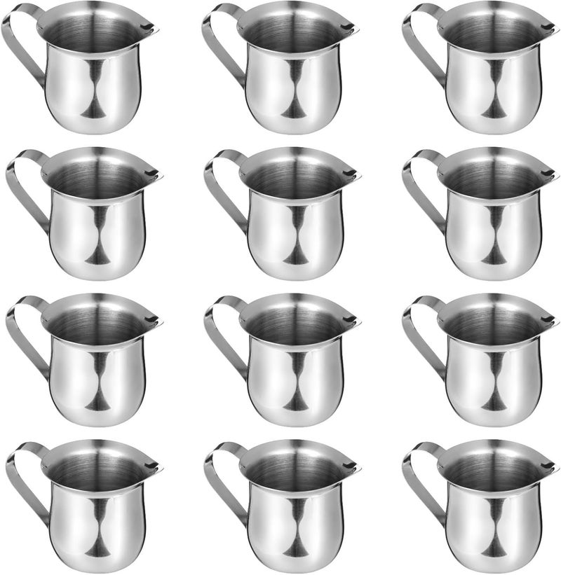 12 Pcs Creamer Pitchers for Coffee, Cream, Milk Serving, Metal Creamer Dispenser Cups, 3 Oz Mini Stainless Steel Bells, Creamer Cups with Wide Mouth and Spout, Pouring Containers - Image 3