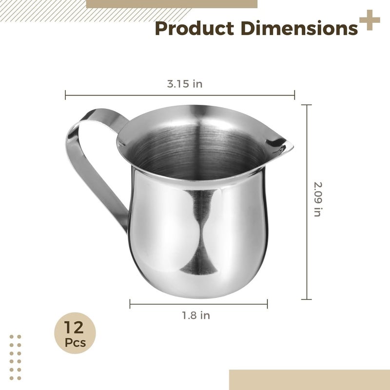 12 Pcs Creamer Pitchers for Coffee, Cream, Milk Serving, Metal Creamer Dispenser Cups, 3 Oz Mini Stainless Steel Bells, Creamer Cups with Wide Mouth and Spout, Pouring Containers - Image 5