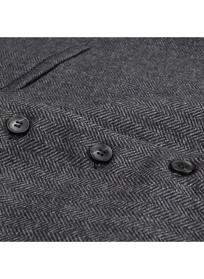VOBOOM Mens Herringbone Tailored Collar Waistcoat Fullback Wool Tweed Suit Vest, Dark Grey, XXL - Image 5