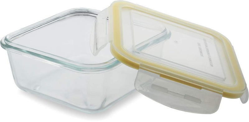 Lemon Tree Borosilicate Glass Lunch Box Set of 1 700ml Square Containers LeakProof AirTight Microwave Oven Safe Yellow - Image 2