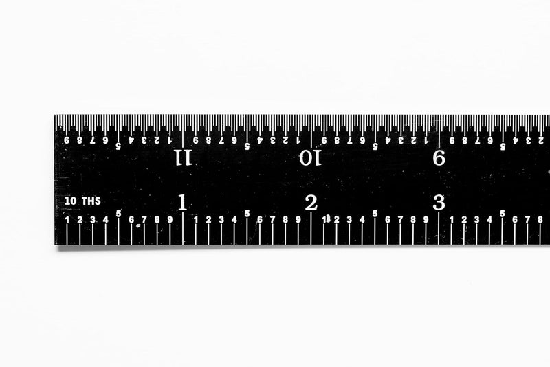PEC TOOLS 302-012EZ, 12 Inch Rigid Ruler, 3R (32nds, 64ths, 10ths, 50ths),Made in US, Stainless Steel, Black Chrome - Image 1