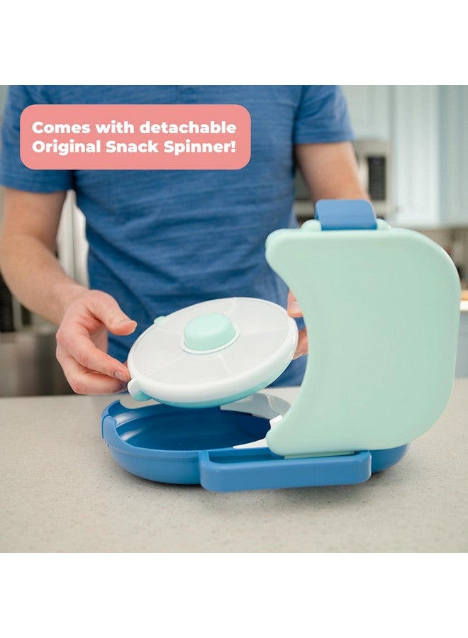 GOBE GoBe Kids Lunchbox with Small Snack Spinner Flip - Bundle with Hand Strap & Sticker Sheet, 2-in-1 Bento Style Lunch Container, 5 Small +1 Large Sandwich Compartment, BPA & PVC Free- Macaron Blue  - Image 4