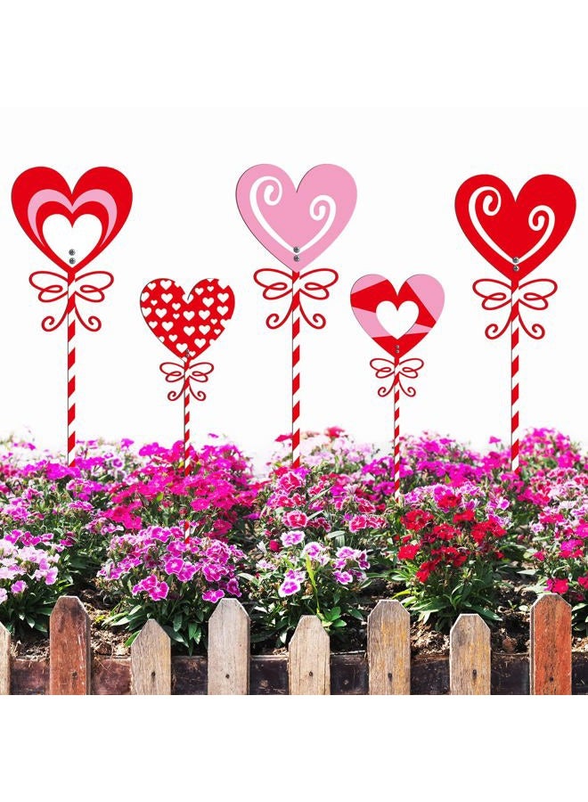 Yaocom 5 Pcs Valentine's Day Metal Heart Garden Stakes 24.4''/ 12" Large Heart Planter Yard Sign Heart Decorative Planter Stakes Decorations for Patio Pathway Indoors Outdoor Decorations - Image 2