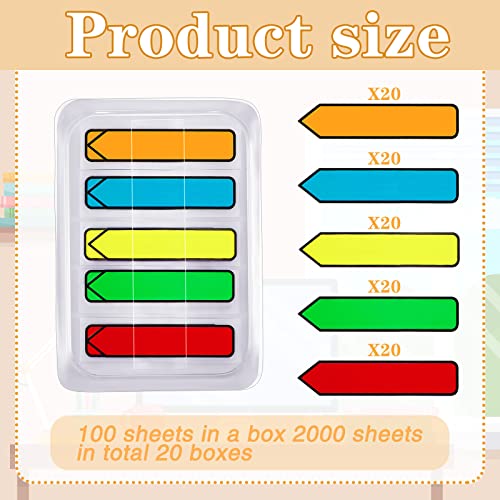 Teling 2000 Page Markers Colored Sticky Tabs Arrow Flags Tabs with Dispenser 5 Colors Sign Here Index Tab Stickers for Notebooks Books Documents Office Paper Organization - Image 3