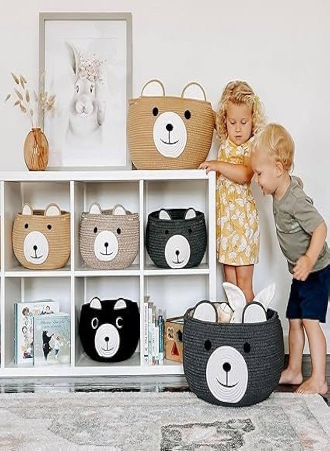DOLCE CASA Kids Lid Basket With Beautiful Characters - Rope Storage Basket For Baby Diaper, Stuffed Animal Storage Bin Rope Basket For Kids Toy, Baby Laundry Baskets with Lid (BLACK-BEAR-BASKET) - Image 5