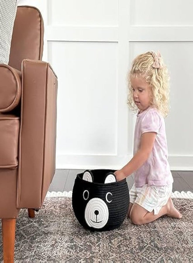 DOLCE CASA Kids Lid Basket With Beautiful Characters - Rope Storage Basket For Baby Diaper, Stuffed Animal Storage Bin Rope Basket For Kids Toy, Baby Laundry Baskets with Lid (BLACK-BEAR-BASKET) - Image 4
