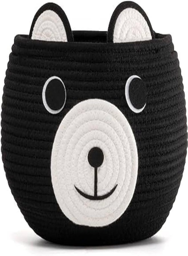 DOLCE CASA Kids Lid Basket With Beautiful Characters - Rope Storage Basket For Baby Diaper, Stuffed Animal Storage Bin Rope Basket For Kids Toy, Baby Laundry Baskets with Lid (BLACK-BEAR-BASKET) - Image 1