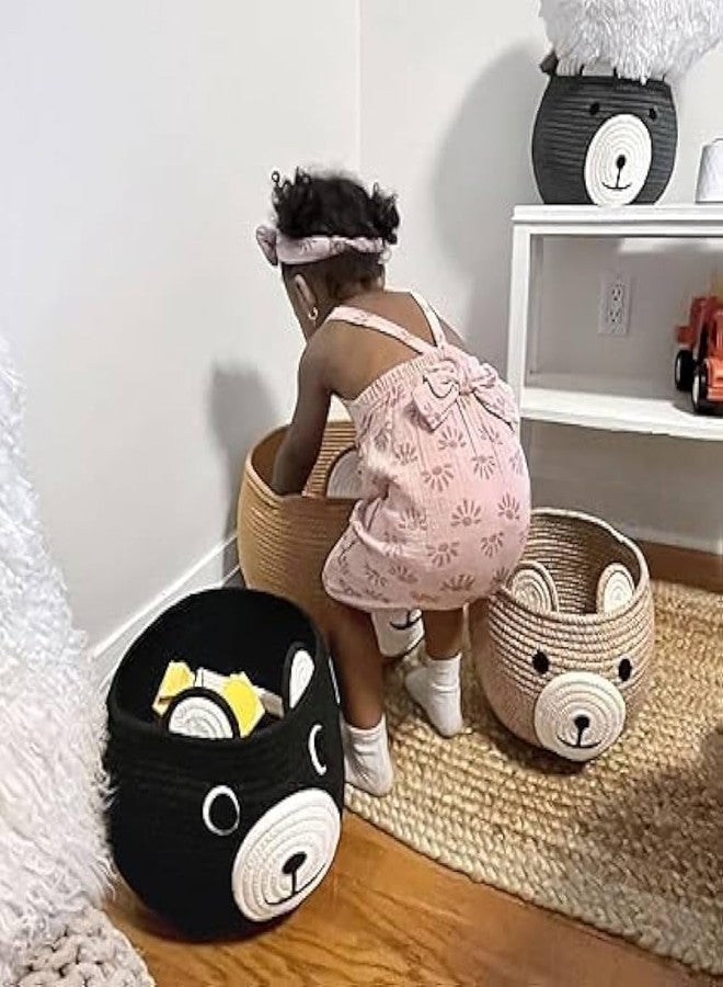 DOLCE CASA Kids Lid Basket With Beautiful Characters - Rope Storage Basket For Baby Diaper, Stuffed Animal Storage Bin Rope Basket For Kids Toy, Baby Laundry Baskets with Lid (BLACK-BEAR-BASKET) - Image 3