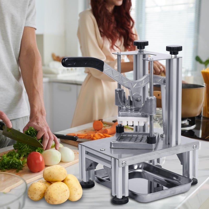 Rismanor Commercial French Fries Cutter 1/4â€³ 3/8â€³ 6 Wedges 6 Wedges to Core Stainless Steel Blades Potato Slicer Fruit Chopper for Restaurant Home Kitchen Cutting, Sliver - Image 3