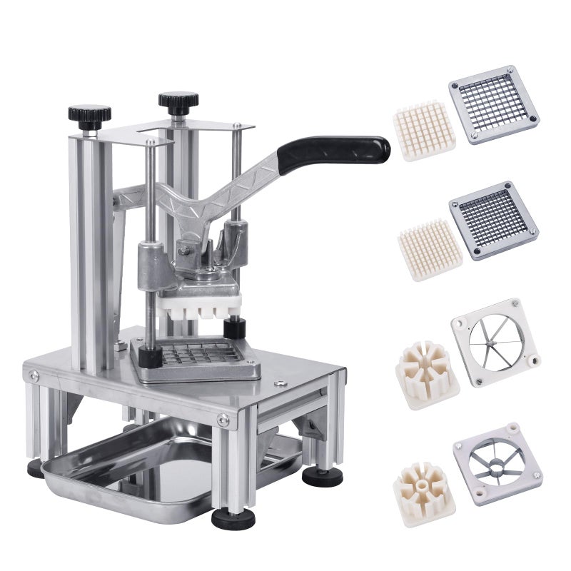 Rismanor Commercial French Fries Cutter 1/4â€³ 3/8â€³ 6 Wedges 6 Wedges to Core Stainless Steel Blades Potato Slicer Fruit Chopper for Restaurant Home Kitchen Cutting, Sliver - Image 1