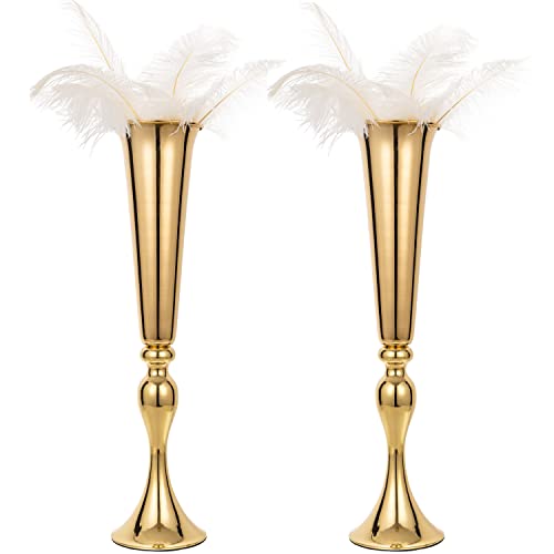 Lovecat Set of 2 Metal Trumpet Vases for Table Centerpieces, Anniversary Celebration Wedding Party Dinner Table Centerpieces, Wedding Decorations, 21.9"/55.5cm Gold Vases - Image 1