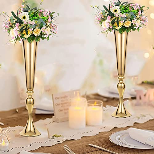 Lovecat Set of 2 Metal Trumpet Vases for Table Centerpieces, Anniversary Celebration Wedding Party Dinner Table Centerpieces, Wedding Decorations, 21.9"/55.5cm Gold Vases - Image 3
