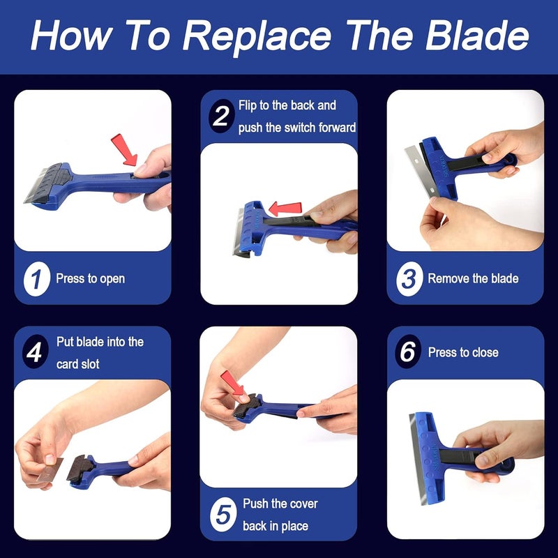 Razor Blade Scraper, 4" Scraper Tool with 10 Extra Replacement Metal Blades, Razor Scraper Remover for Cleaning Paint, Caulk, Adhesive, Label, Decal, Sticker from Window, Glass, Tile, Floor, Stove Top - Image 5