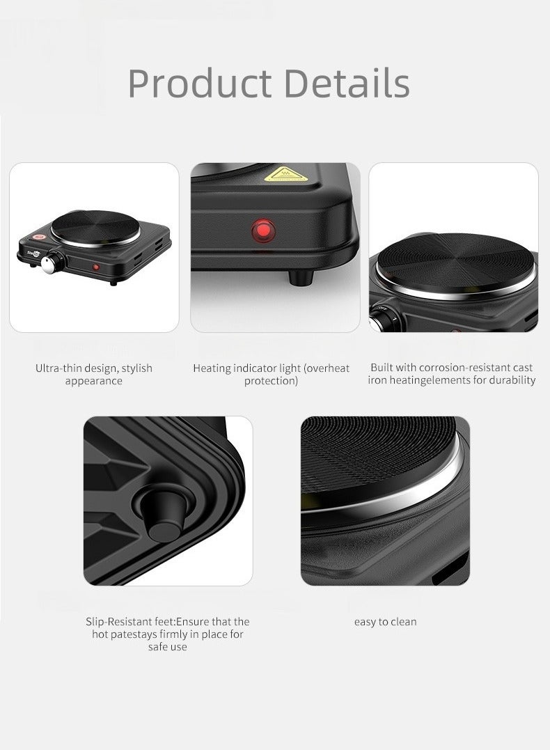 ستارلوكس موقد كهربائي محمول بقوة 1000 وات للطهي مع 5 مستويات قابلة للتعديل لدرجة الحرارة ومقبض للتحكم، موقد أحادي الملف من الحديد الزهر مناسب لجميع أدوات الطهي المنزلية والمخيمات والمركبات الترفيهية - Image 5