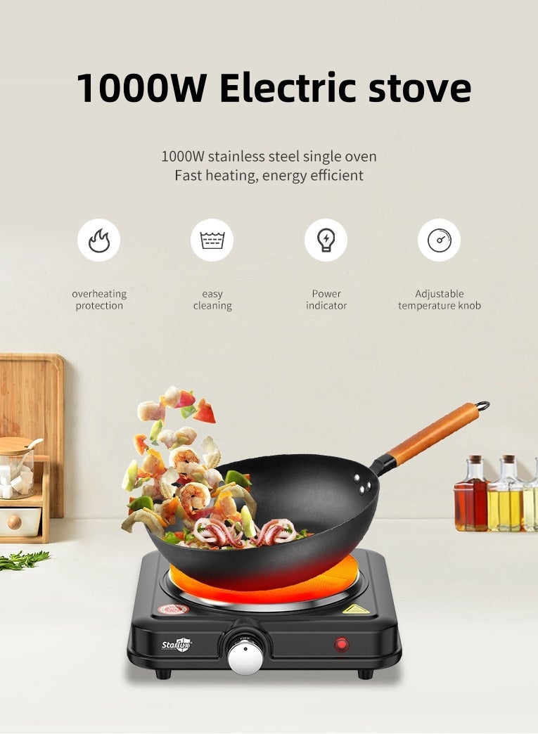 ستارلوكس موقد كهربائي محمول بقوة 1000 وات للطهي مع 5 مستويات قابلة للتعديل لدرجة الحرارة ومقبض للتحكم، موقد أحادي الملف من الحديد الزهر مناسب لجميع أدوات الطهي المنزلية والمخيمات والمركبات الترفيهية - Image 2