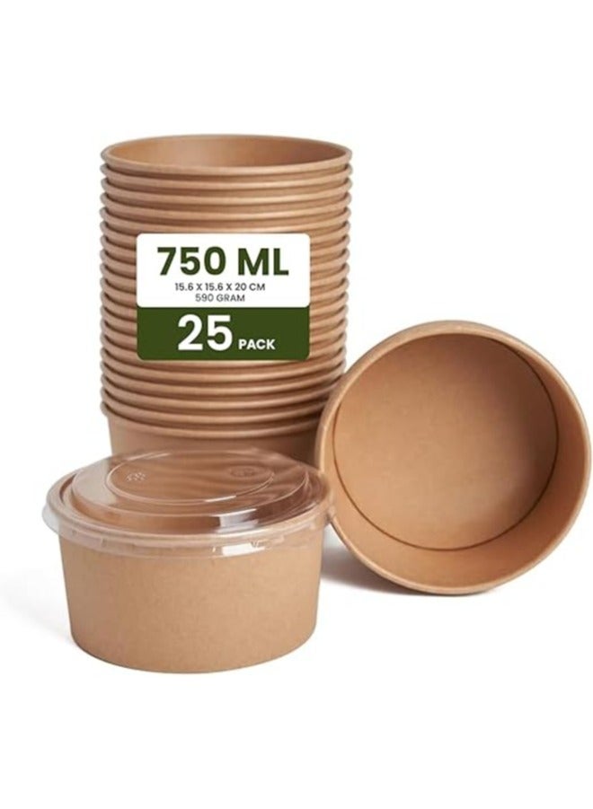 ايكواي ecoway Compostable Heavy Duty Made Of Paper - [26 Ounce - 750 Ml, Pack Of 25] Disposable Bowls Eco-Friendly Biodegradable Perfect For Salad, Soup, Dessert, Hot or Cold Use, Brown  - Image 1