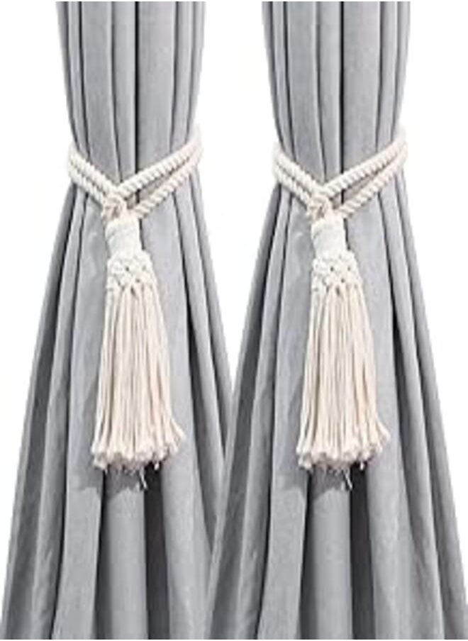 Artilady - 2Pack Curtain Tiebacks Macrame Holdbacks - Handmade Farmhouse Curtain Tie Back Holder by Hand-Woven Cotton Rope, Bohemian Home Decor Drapery Holdback - Image 1